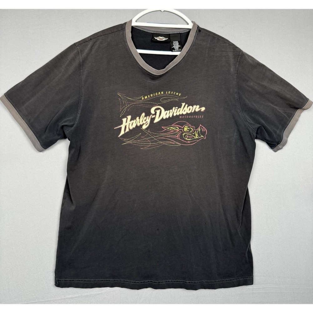 Harley Davidson Gray Pinstripe Tee Mens XL Faded Distressed Biker Motorcycle